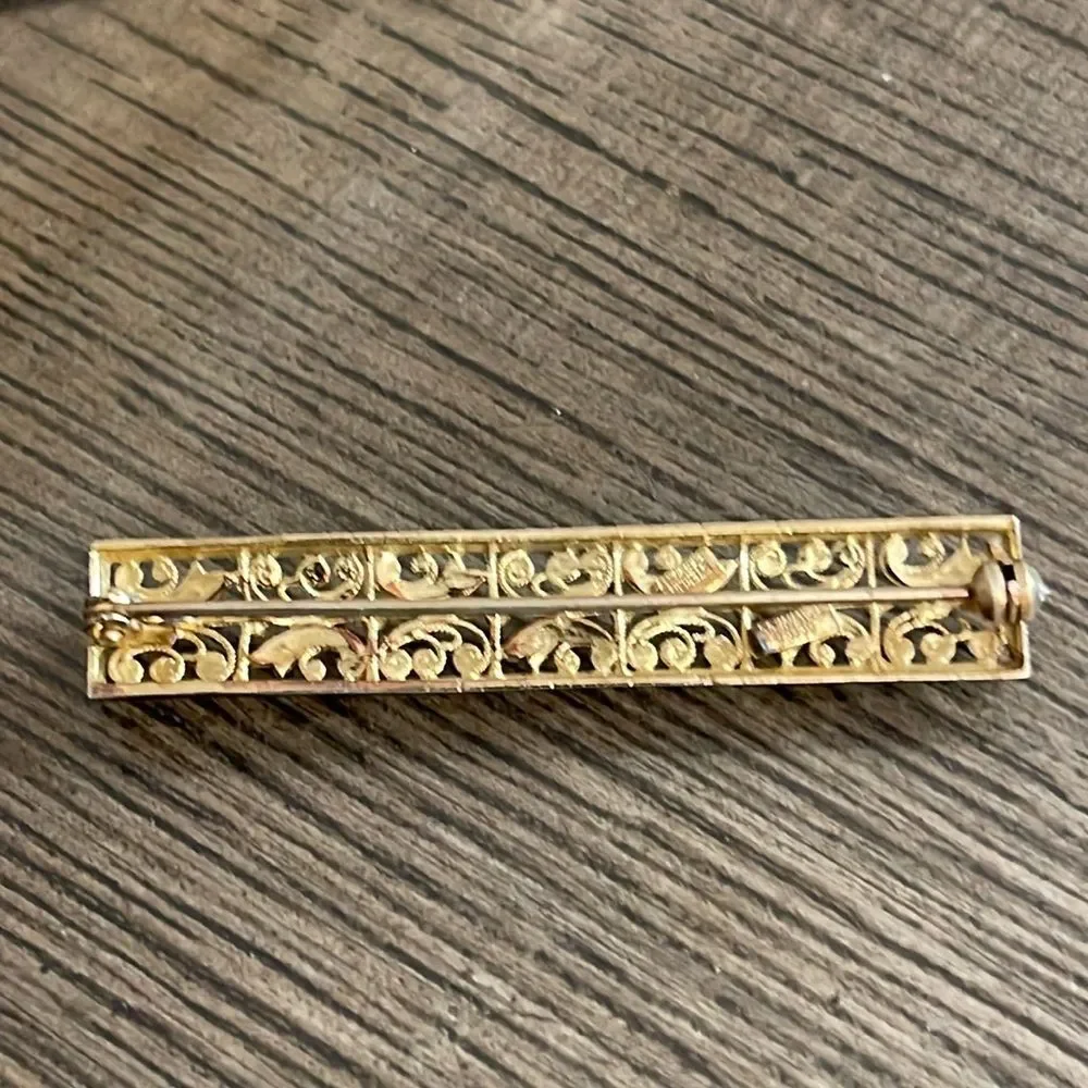 Vintage Alice Caviness Sterling and Marcasite Filigree Bar Pin